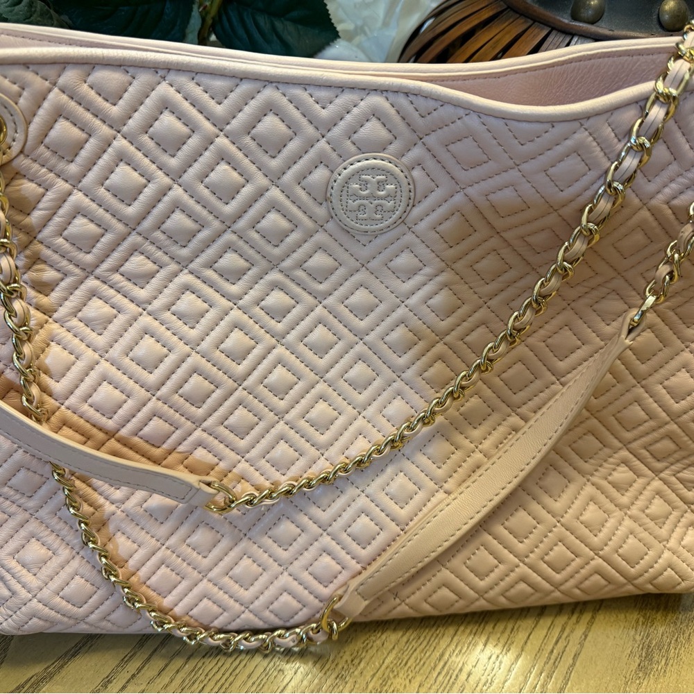 Tory Burch Marion Diamond Light Pink Quilted Tote Bag